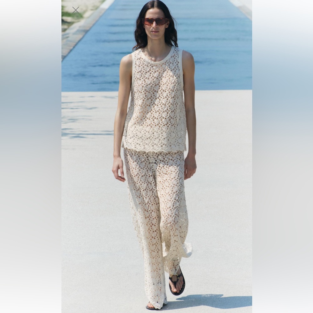 ZARA 2pc Set Crochet Top is a small and Wide-Leg Trousers is a Large NWT - Picture 2 of 16